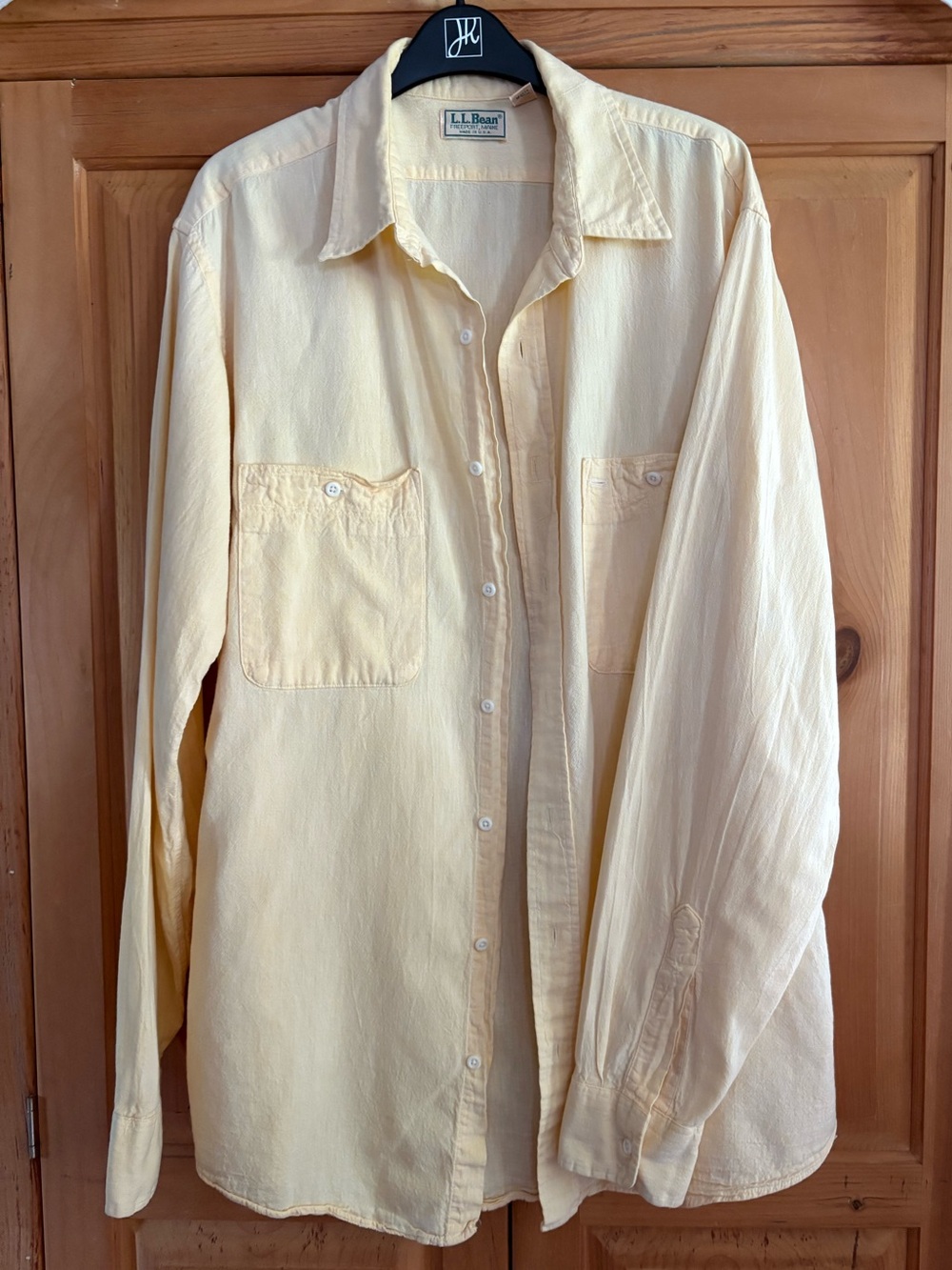 Vintage L.L. Bean Large Tall Men's Pale Yellow Button-Down Shirt 100% Cotton